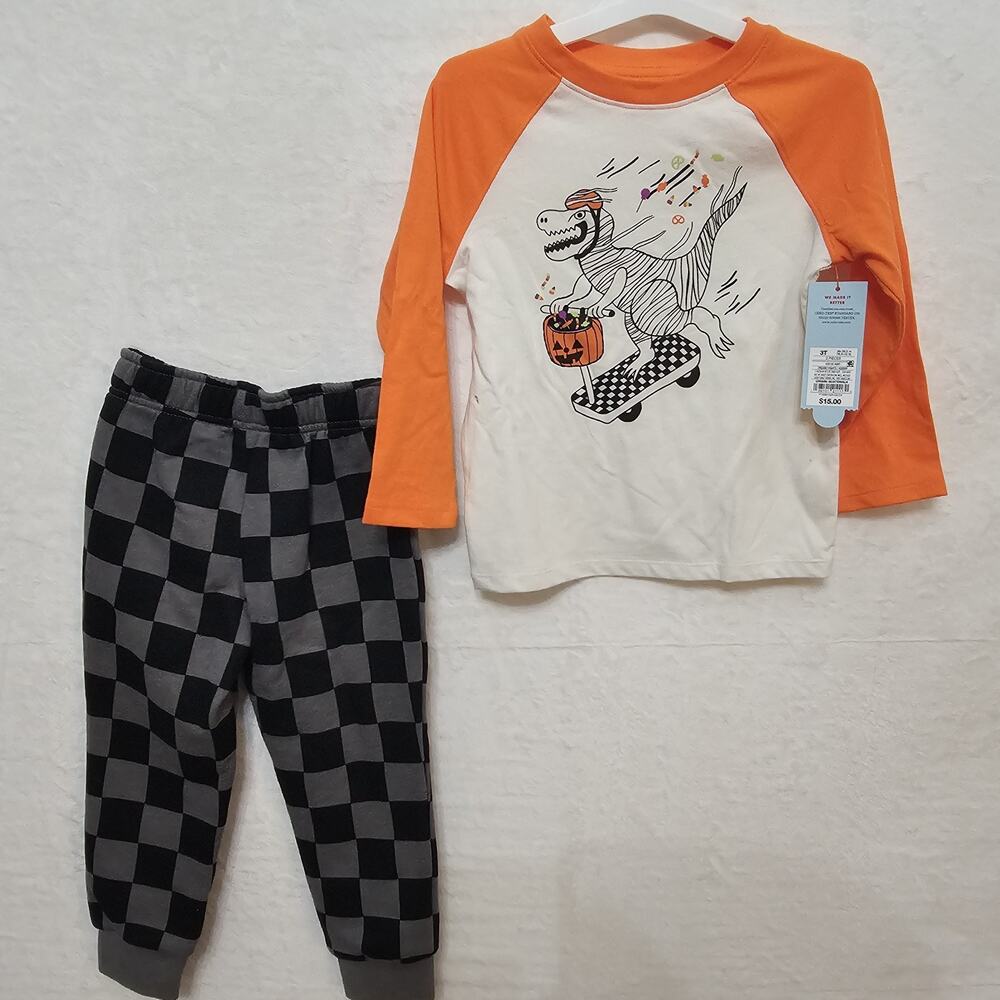 NWT Boys Pajamas 3T Halloween Dinosaur Skater Fall Autumn Kidcore Grunge Leisure